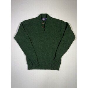 90s VTG Aspentuck Trading Co Ragg Wool Sweater Henley Green Fisherman Knit Mens